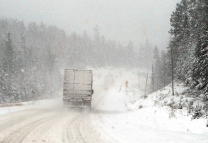 Truck in winter storm